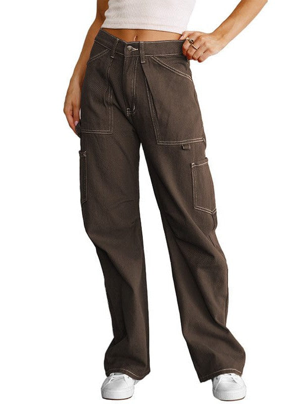 High Waist Straight Overalls with Pockets for Women