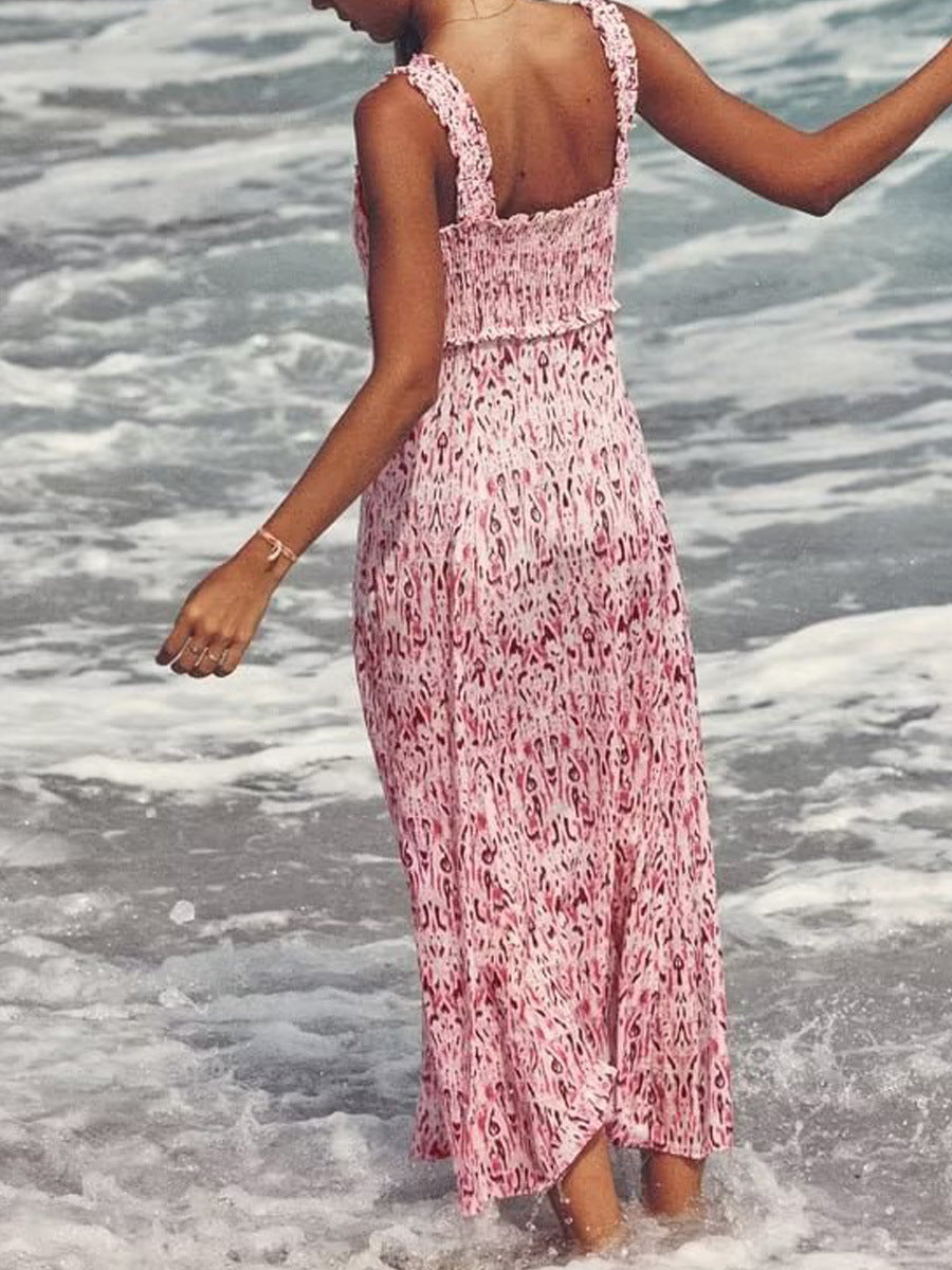 Amsoin Linen Blend Printed Midi Resort Dress