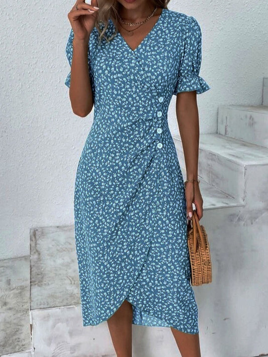 Amsoin Geometric Puff Sleeves Irregular Dress