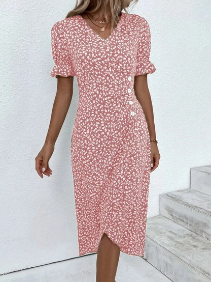 Amsoin Geometric Puff Sleeves Irregular Dress