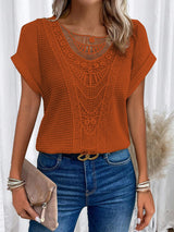 Amsoin Women's Lace Patchwork Batwing Short Sleeve T-Shirt