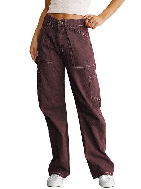 High Waist Straight Overalls with Pockets for Women
