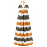 Amsoin Sexy Slim Tie Dye Strap Backless Printed Skirt Bohemian Beach Long Skirt