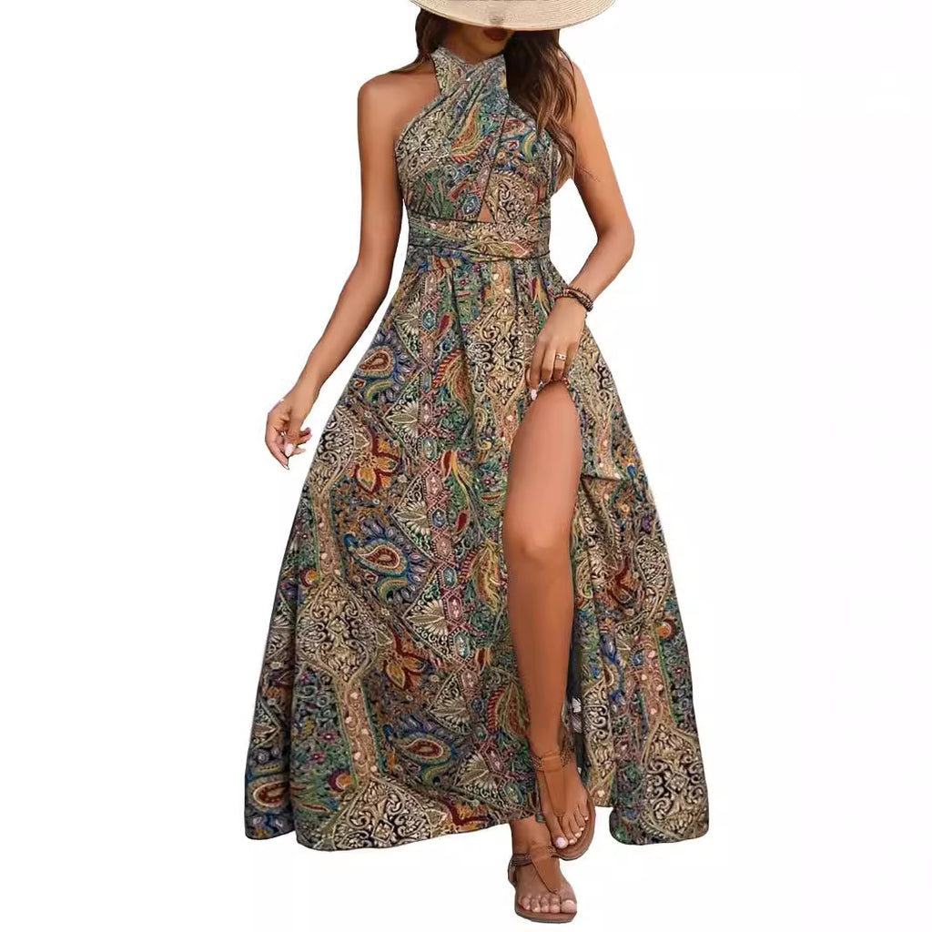 Women's Graceful And Fashionable High Waist Bohemian Backless Dress