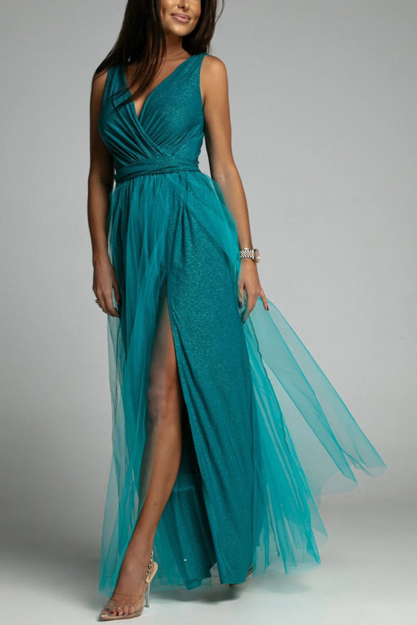 Amsoin V Neck Backless Maxi Dress