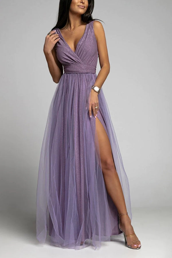 Amsoin V Neck Backless Maxi Dress