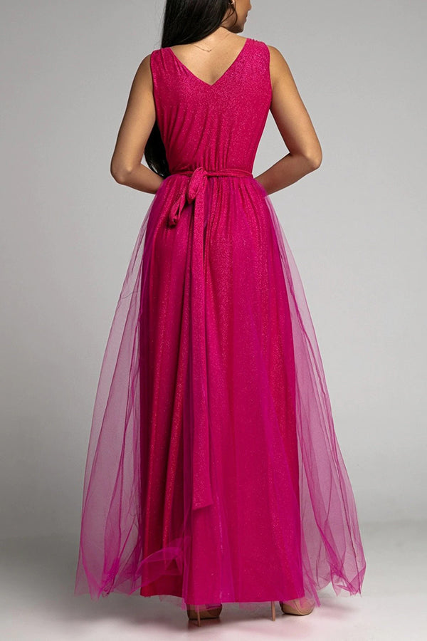 Amsoin V Neck Backless Maxi Dress