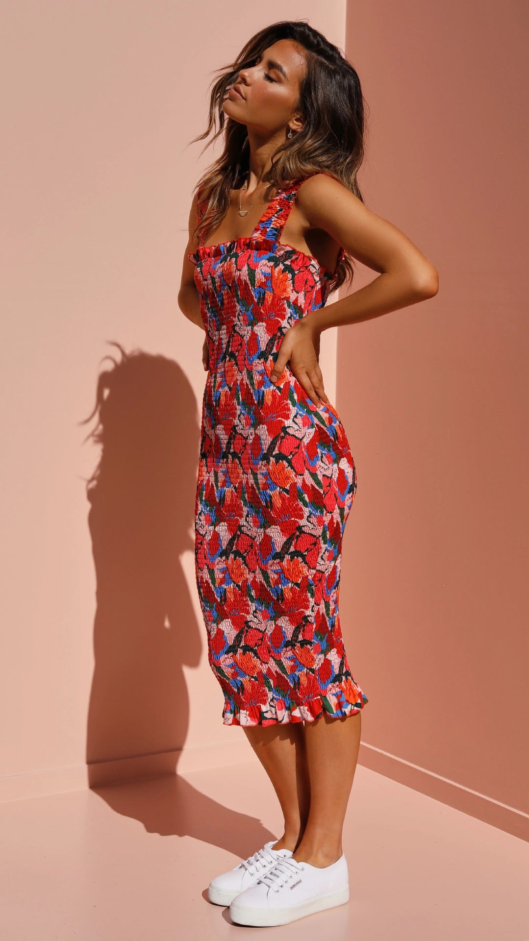 Amsoin Sexy Printed Floral Red Bodycon Dresses