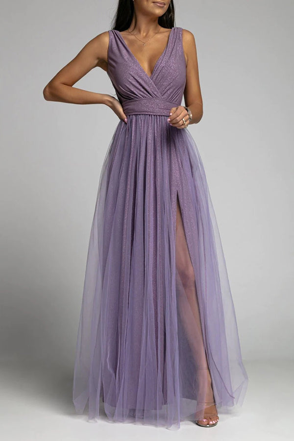 Amsoin V Neck Backless Maxi Dress