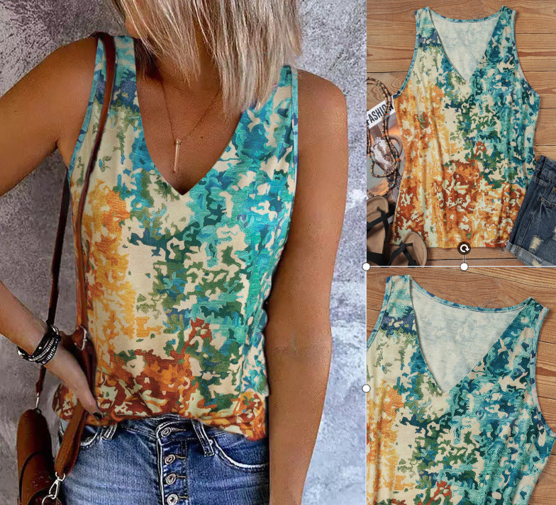 Amsoin Loose Flower Tank Top