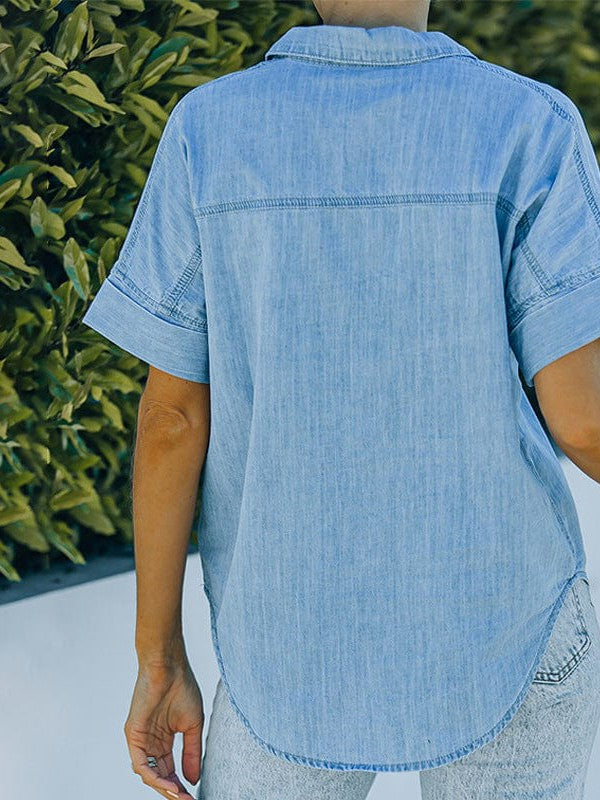 Amsoin Denim Shirt With Short Sleeves