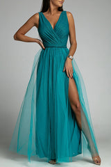 Amsoin V Neck Backless Maxi Dress