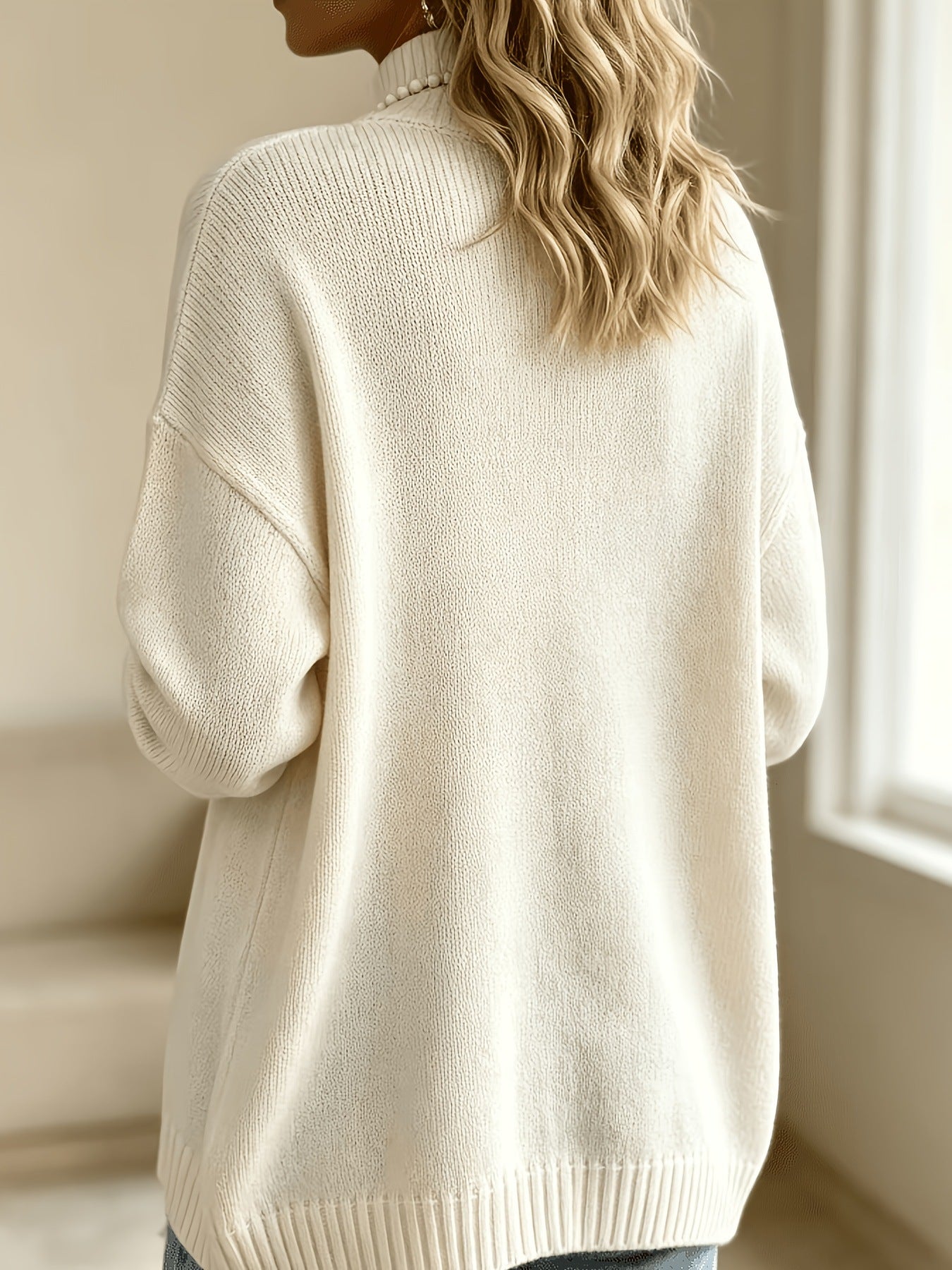 Amsoin Turtleneck Offset Vertical Metal Button Casual Knitted Sweater