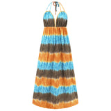 Amsoin Sexy Slim Tie Dye Strap Backless Printed Skirt Bohemian Beach Long Skirt