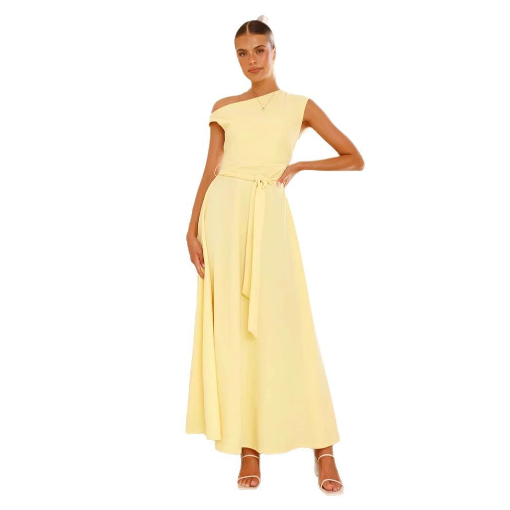 European And American Solid Color Fashion Temperament Sexy Lacing Dress