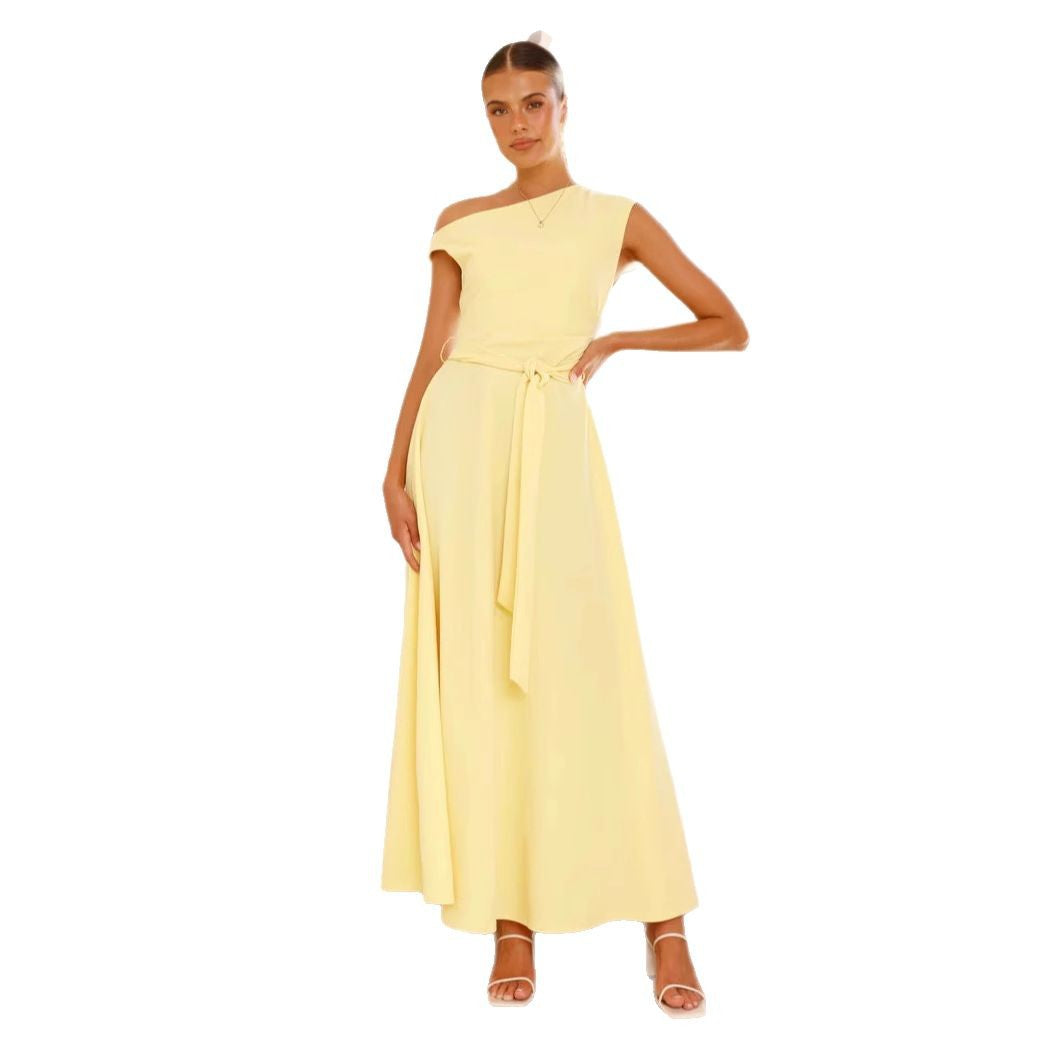 European And American Solid Color Fashion Temperament Sexy Lacing Dress