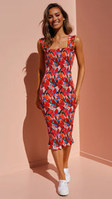Amsoin Sexy Printed Floral Red Bodycon Dresses
