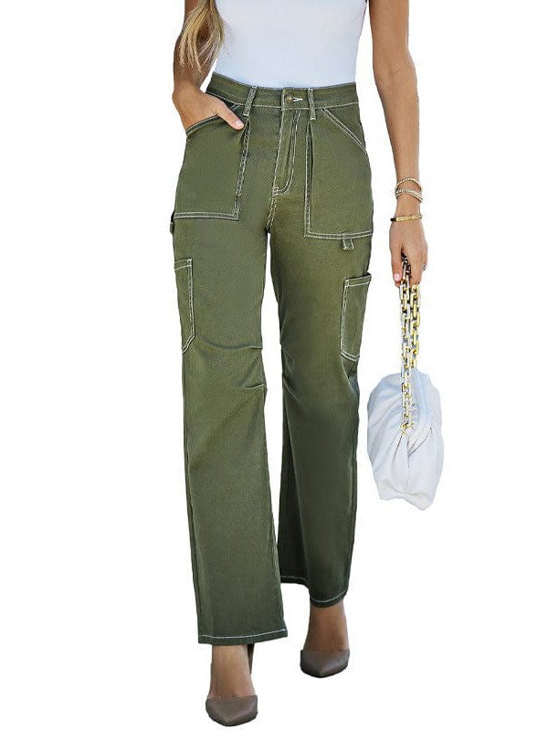 High Waist Straight Overalls with Pockets for Women