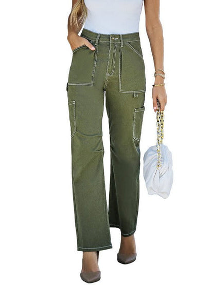 High Waist Straight Overalls with Pockets for Women