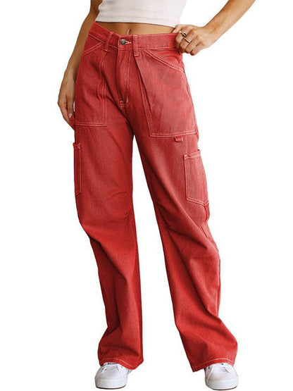 High Waist Straight Overalls with Pockets for Women