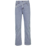Amsoin Buttons Straight Denim Jeans