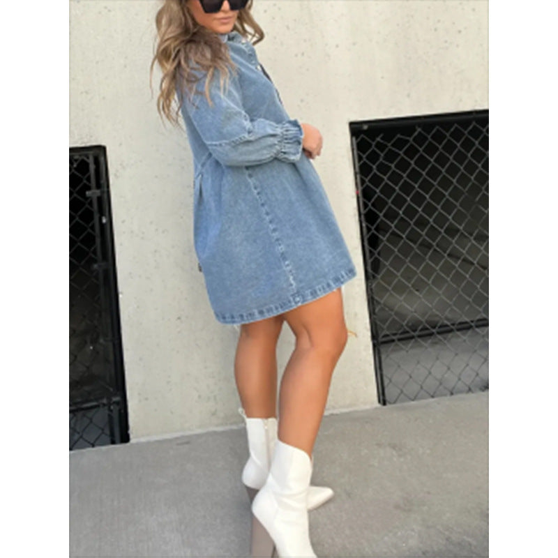 Women's Fashion Loose Washed-out Shirt Denim Skirt