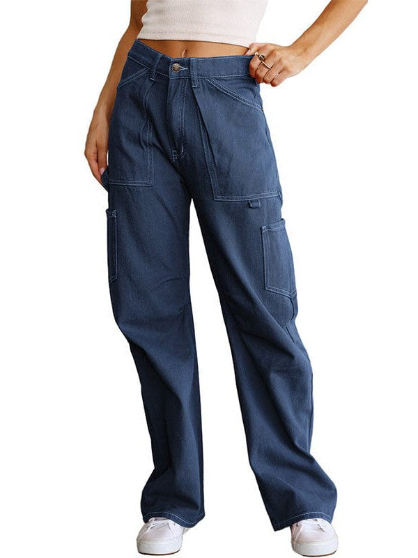 High Waist Straight Overalls with Pockets for Women
