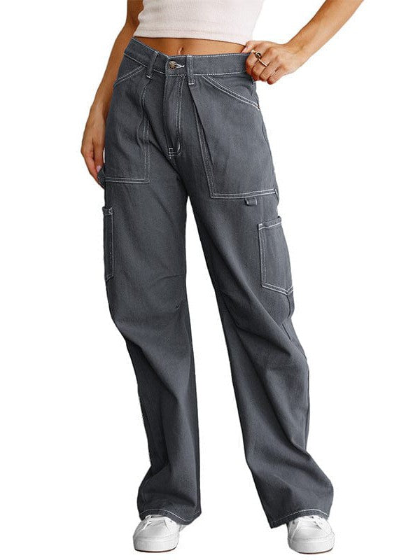 High Waist Straight Overalls with Pockets for Women