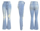 Amsoin Women's Washed Ripped High-waisted wide-leg Jeans