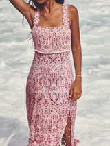 Amsoin Linen Blend Printed Midi Resort Dress