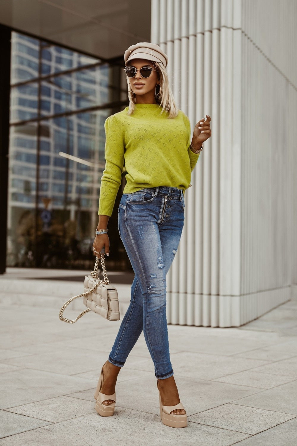 Amsoin Women's Washed High Elastic Denim Pencil Pants