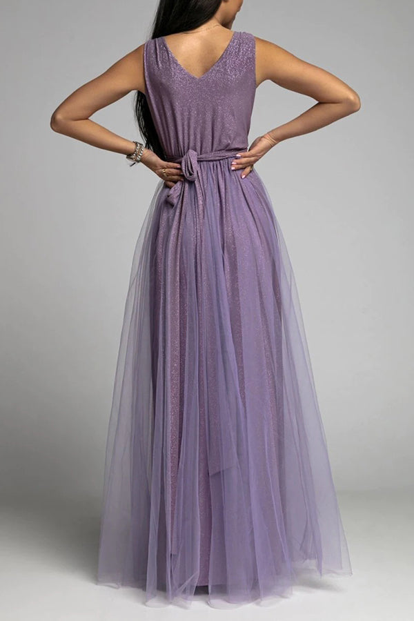 Amsoin V Neck Backless Maxi Dress