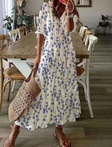 Amsoin Loose Bohemian Printed V-neck Maxi Dress