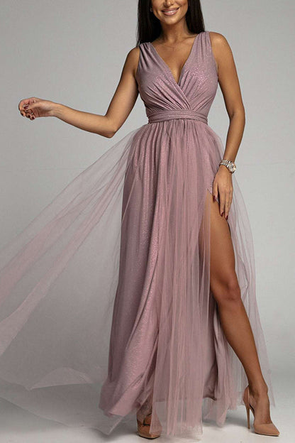 Amsoin V Neck Backless Maxi Dress