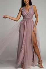 Amsoin V Neck Backless Maxi Dress
