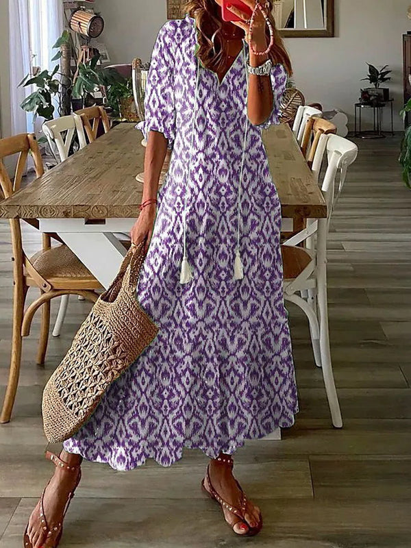 Amsoin Loose V-neck Printed Dress