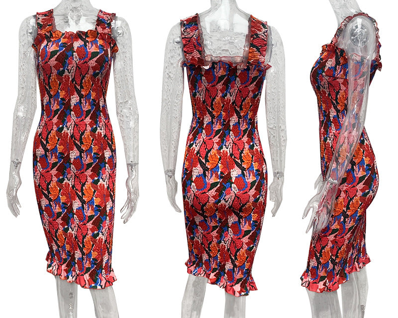 Amsoin Sexy Printed Floral Red Bodycon Dresses