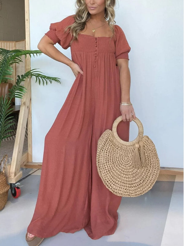 Amsoin Solid Color Loose Jumpsuit