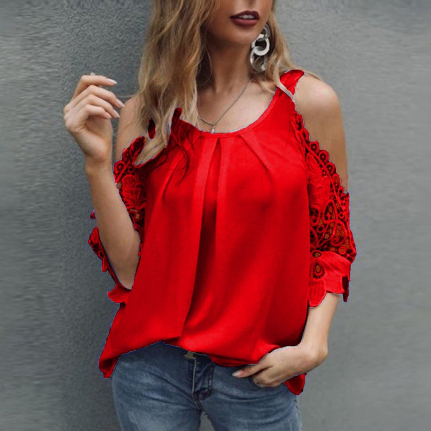 Amsoin Lace Off-shoulder Top