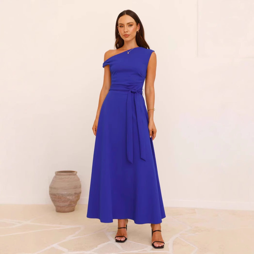 European And American Solid Color Fashion Temperament Sexy Lacing Dress
