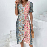 Amsoin Geometric Puff Sleeves Irregular Dress