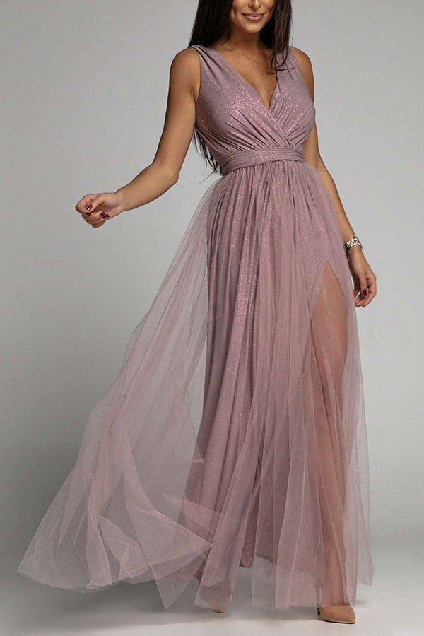 Amsoin V Neck Backless Maxi Dress