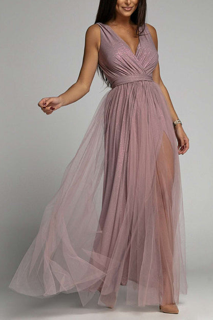 Amsoin V Neck Backless Maxi Dress
