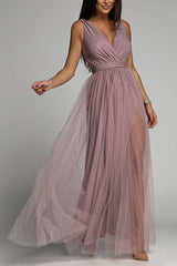 Amsoin V Neck Backless Maxi Dress