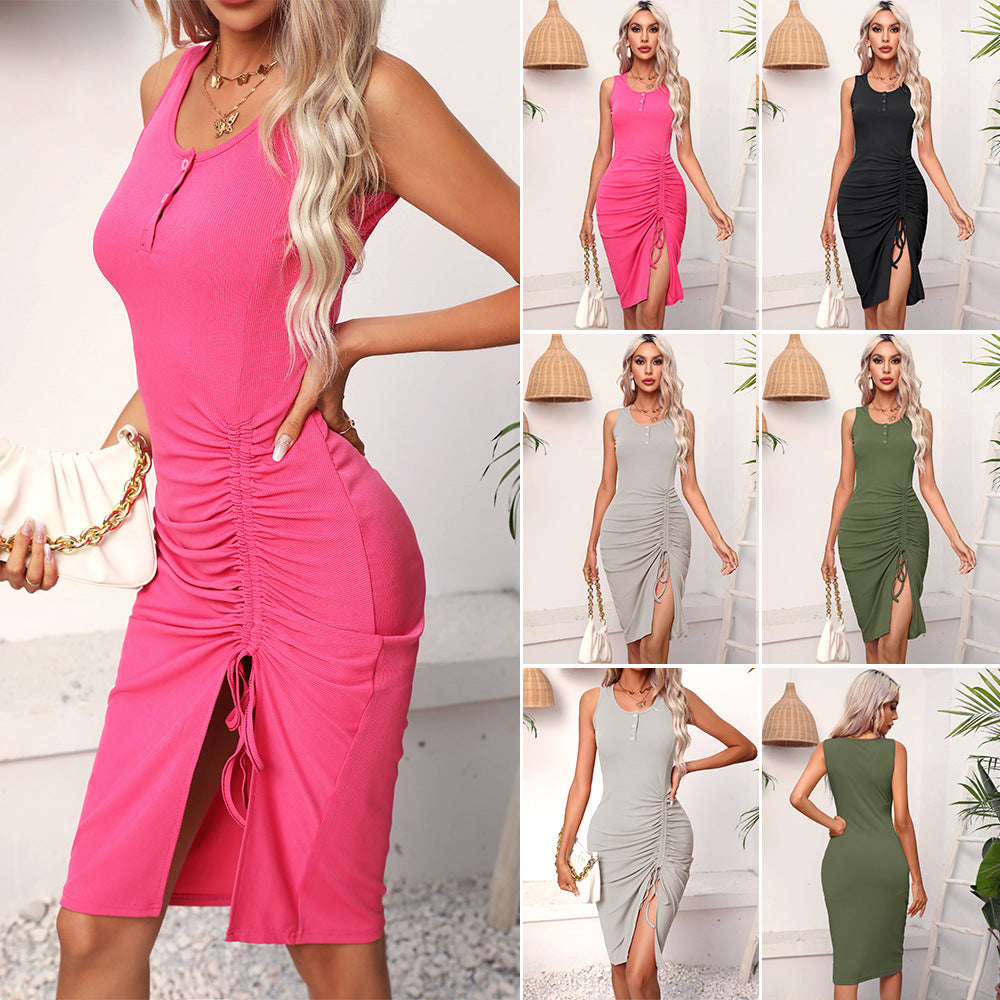 Drawstring Wrap Short Sheath Dress