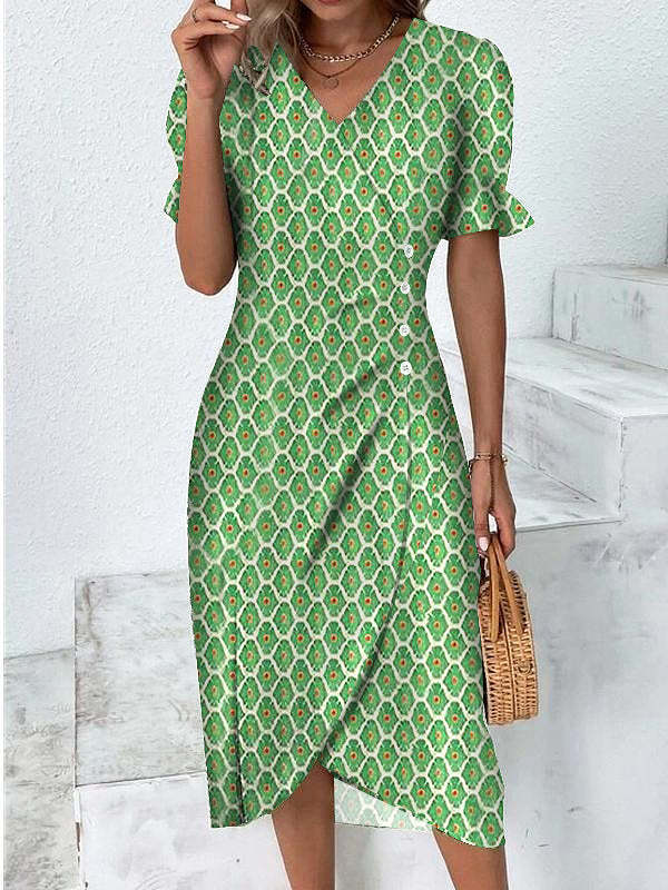 Amsoin Geometric Puff Sleeves Irregular Dress