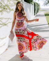 Amsoin Feel Your Best Boho Print Sleeveless Maxi Dress