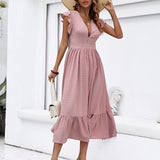 Amsoin Dot Butterfly Sleeve Ruffle Hem Dress