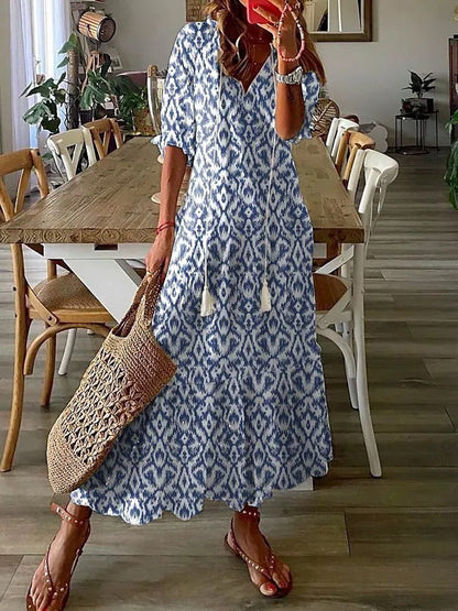 Amsoin Loose V-neck Printed Dress