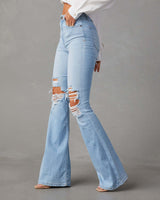 Amsoin Women's Washed Ripped High-waisted wide-leg Jeans